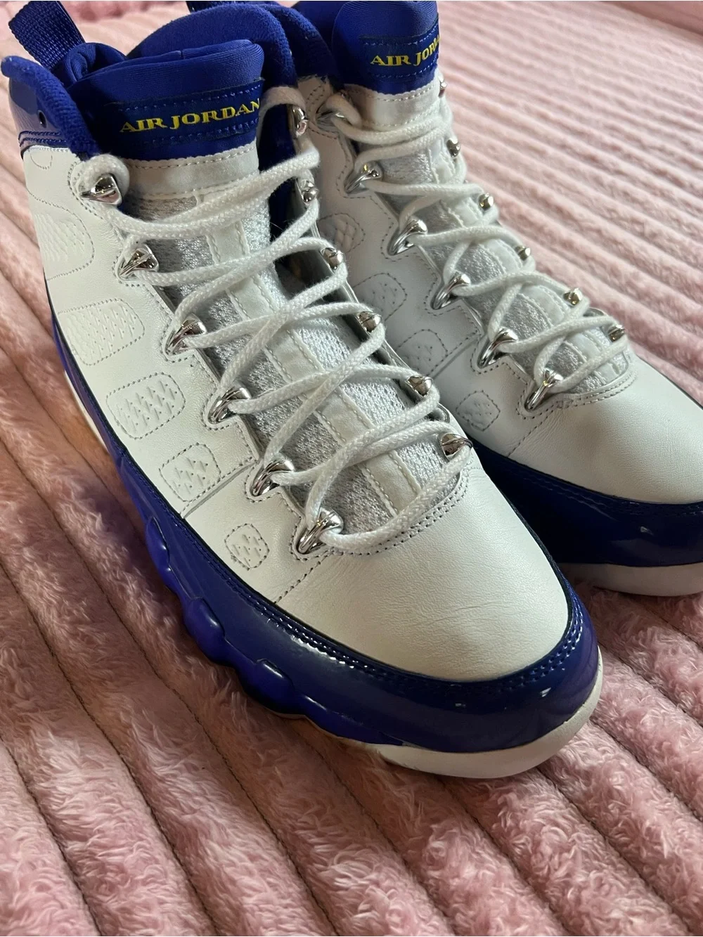 Jordan 9 Retro Kobe White and Blue High-Top Sneakers